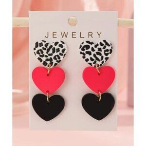 Leopard & Solid Color Heart‎ Dangle Earrings
